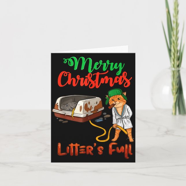 Litter's Full Merry Christmas Funny Cat Lovers Hol Card (Front)