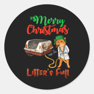 Litter's Full Merry Christmas Funny Cat Lovers Hol Classic Round Sticker