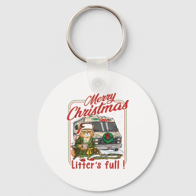 Litter's Full Merry Christmas Funny Cat Lovers Hol Key Ring (Front)