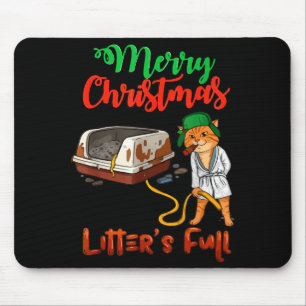 Litter's Full Merry Christmas Funny Cat Lovers Hol Mouse Mat