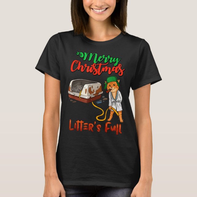 Litter's Full Merry Christmas Funny Cat Lovers Hol T-Shirt (Front)