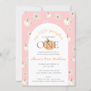 littl Fall Pumpkins Watercolor Girl 1st Birthday Invitation