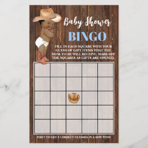 Little AA Cowboy Blue Baby Shower Bingo Game Card