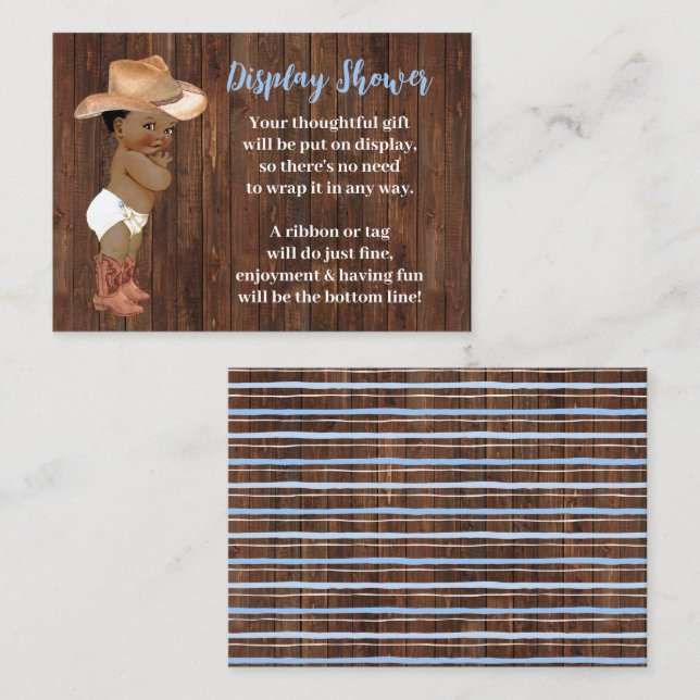 Little AA Cowboy Display No Wrapping Baby Shower Enclosure Card (Front/Back)