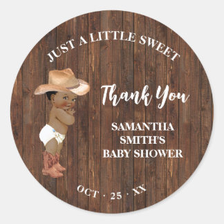 Little AA Cowboy Western Baby Shower Thank You Classic Round Sticker