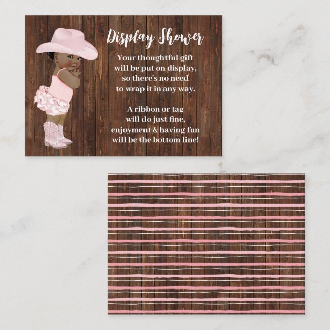 Little AA Cowgirl Display No Wrapping Baby Shower Enclosure Card (Front/Back)