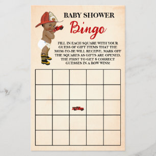 Little AA Firefighter Baby Shower Bingo Game Card