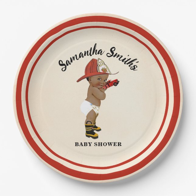 Little AA Firefighter Baby Shower Paper Plates (Front)