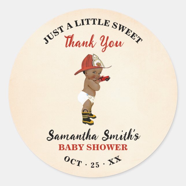 Little AA Firefighter Red Baby Shower Thank You Classic Round Sticker (Front)