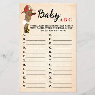 Little AA Fireman Baby ABC Baby Shower Game Card