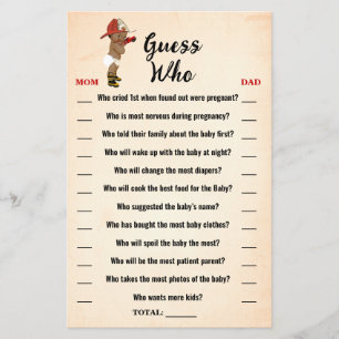 Little AA Fireman Guess Who Baby Shower Game Card