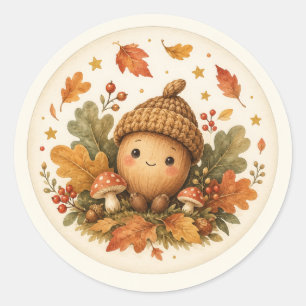 Little Acorn Autumn Baby Shower Favour Classic Round Sticker