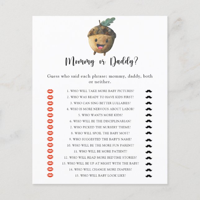 Little Acorn - mummy or daddy baby shower game (Front)