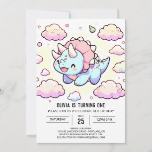 Little Adorable Dinosaur 1st Birthday Invitation
