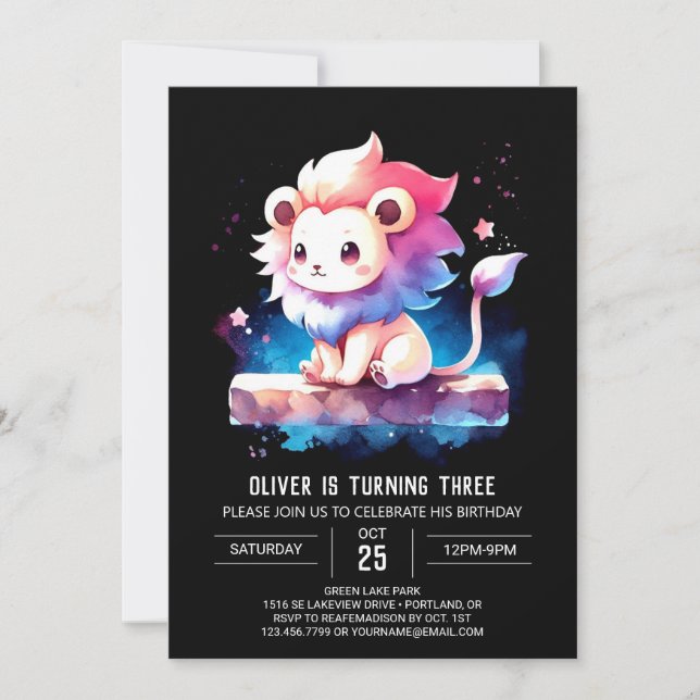 Little Adorable Lion Birthday Invitation (Front)