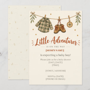 Little Adventurer Clothesline Baby Boy Shower Invitation