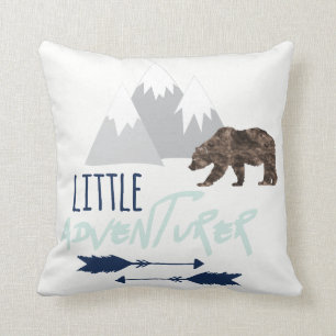 Little Adventurer in Navy Grey and Aqua Mist Cushion