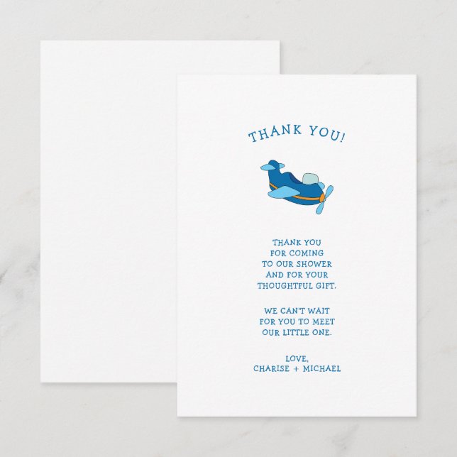 Little Aeroplane baby shower thank you note (Front/Back)
