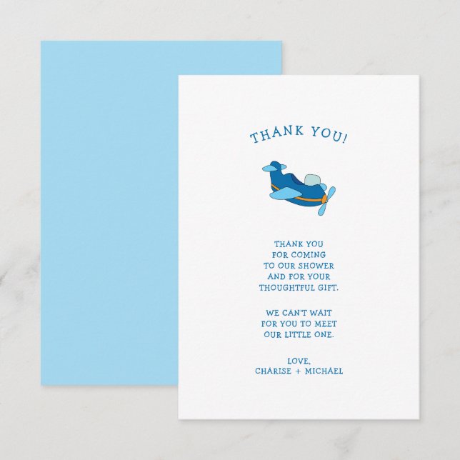 Little Aeroplane baby shower thank you note Card (Front/Back)