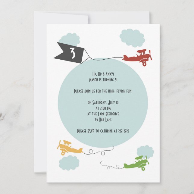 Little Aeroplanes Birthday Invitation (Front)