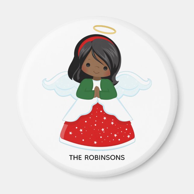 Little African American Girl Christmas Angel Magnet (Front)