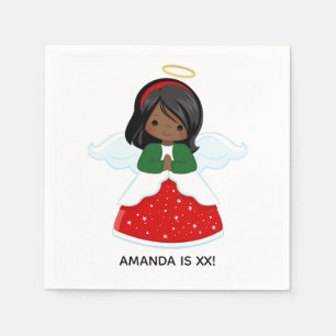 Little African American Girl Christmas Birthday Napkin
