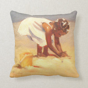 Little African Girl on Beach Cushion
