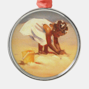 Little African Girl on Beach Metal Tree Decoration