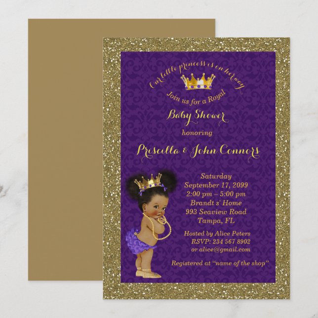 Little Afro Princess Baby Shower Invitation,purple Invitation (Front/Back)