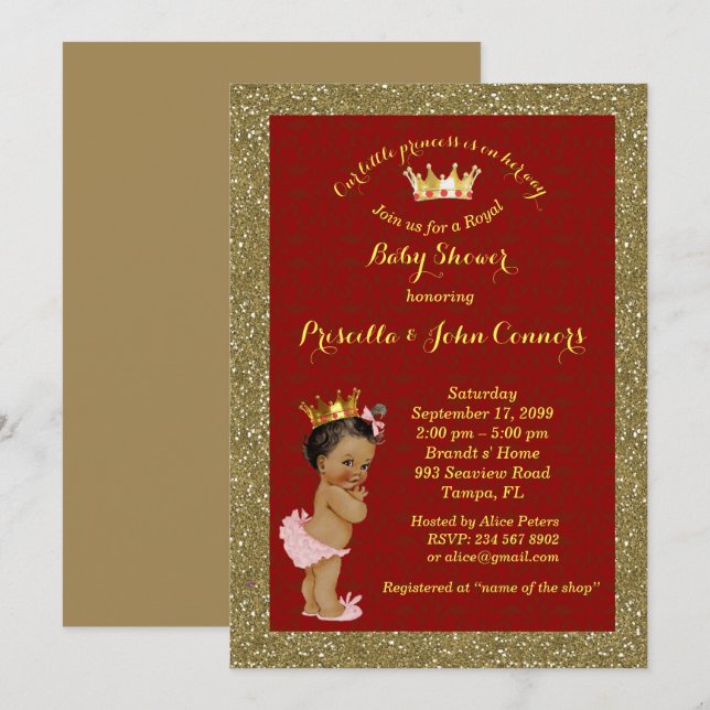 Little Afro Princess Baby Shower Invitation,red Invitation (Front/Back)