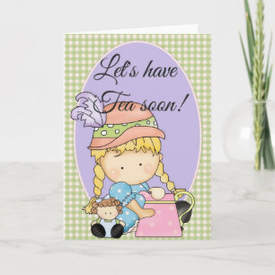 Little Agnus Girl Tea Party Greeting Card 3