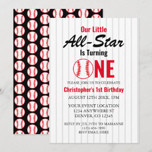 Little All Star Baseball 1st Birthday Invitation