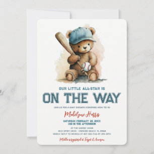 Little All Star Baseball Teddy Bear Baby Shower Invitation