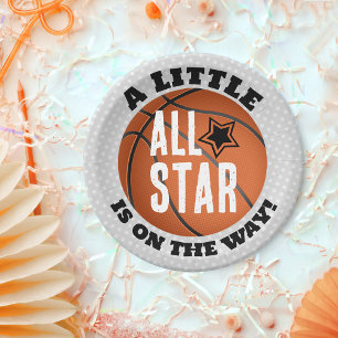 Little All Star on the Way Basketball Baby Shower Paper Plate