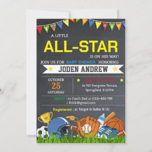 Little All Star Sports Baby Shower Invitation