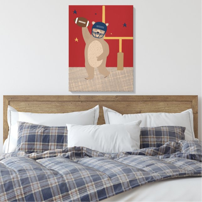 Little All-Star Touchdown Teddy Canvas Print (Insitu(Bedroom))