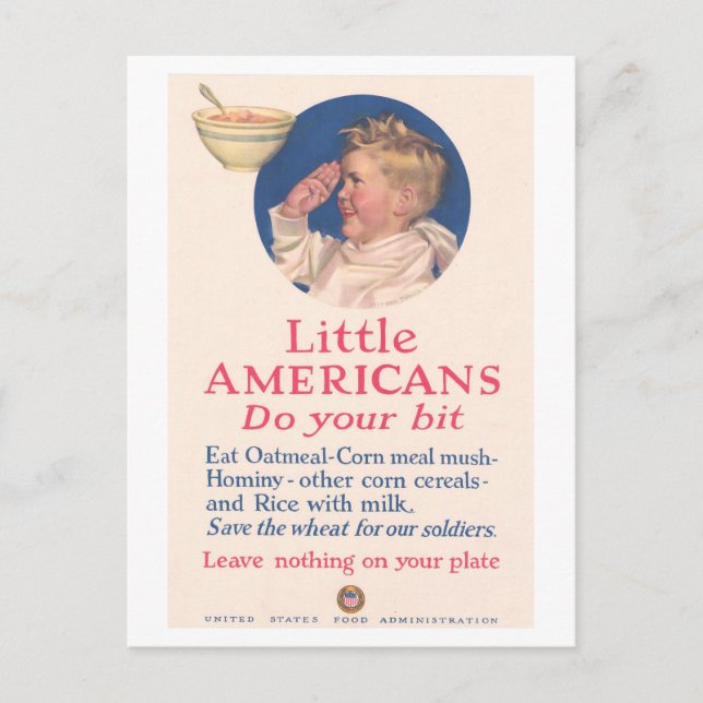 Little Americans: Clean Plate Club WWI Poster Postcard (Front)