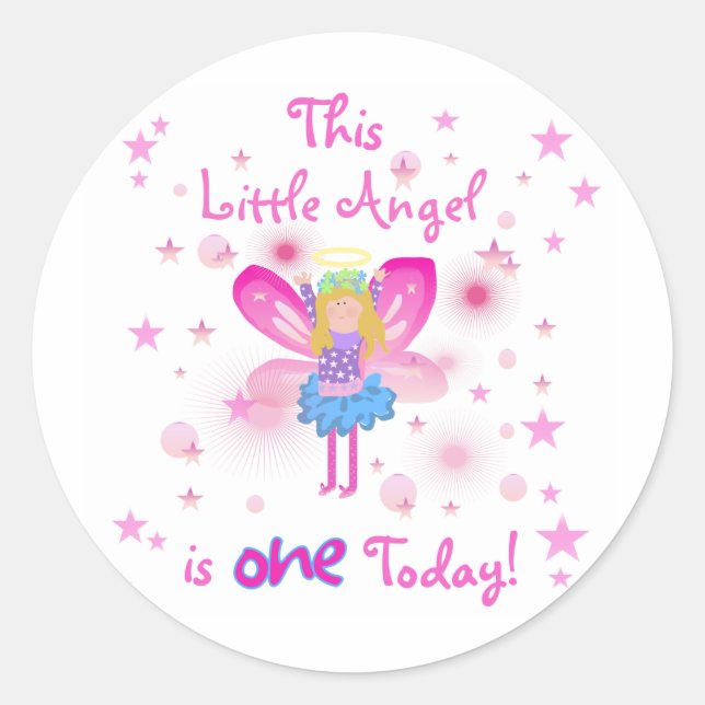 Little Angel 1st Birthday Tshirts and Gifts Classic Round Sticker (Front)