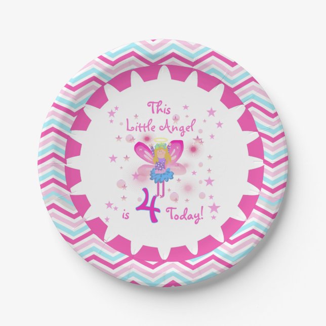 Little Angel 4th Birthday Paper Plates (Front)