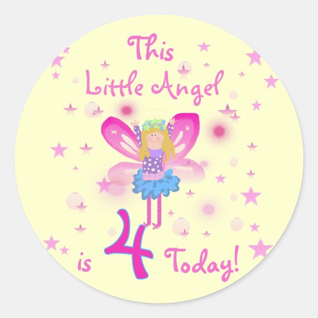 Little Angel 4th Birthday T-shirts and Gifts Classic Round Sticker (Front)