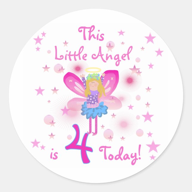 Little Angel 4th Birthday T-shirts and Gifts Classic Round Sticker (Front)