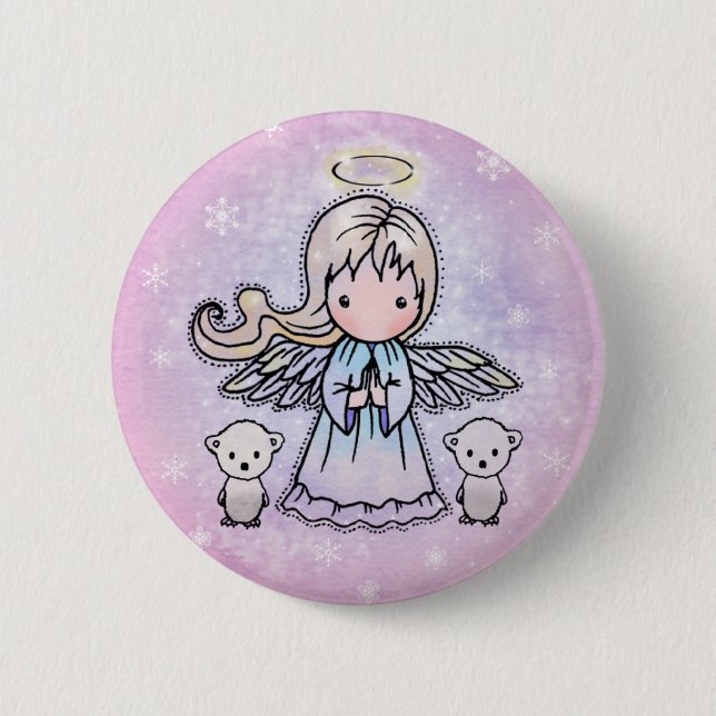 Little Angel and Polar Bears Pinback Button (Front)