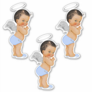 Little Angel Baby Boy Light Blue Silver Wings Halo