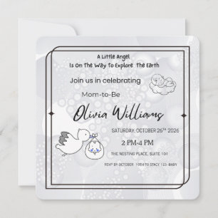 Little Angel Baby Shower Invitation   Neutral Eleg