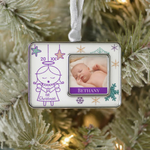 Little Angel Baby's First Christmas Photo Silver Plated Framed Ornament
