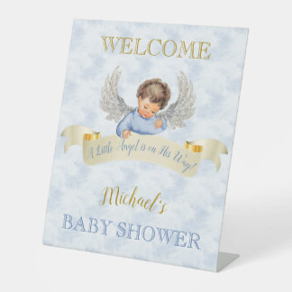 Little Angel Blue Wings Table Welcome Pedestal Sign