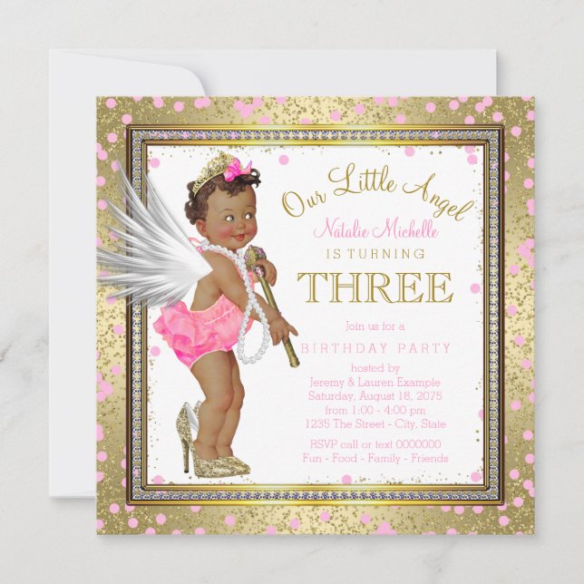 Little Angel Ethnic Girls 3rd Birthday Party Invitation (Front)