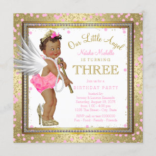 Little Angel Ethnic Girls 3rd Birthday Party Invitation