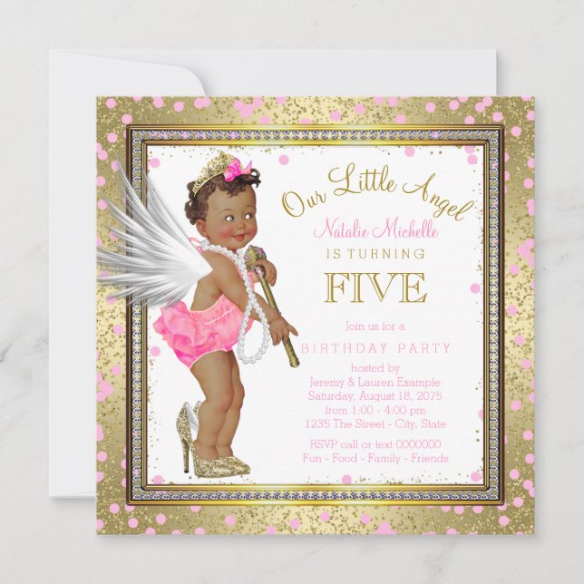 Little Angel Ethnic Girls 5th Birthday Party Invitation (Front)