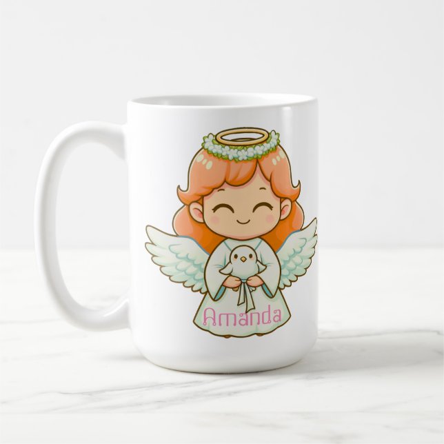 Little angel girl and bird coffee mug (Left)